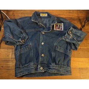 Vintage Walt Disney Co Mickey Mouse Denim Jean Jacket Boys Poppins Graphic *READ